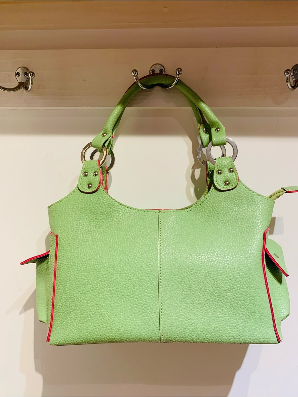 Shiraleah Lime Green Shoulder Bag with Pink Trim